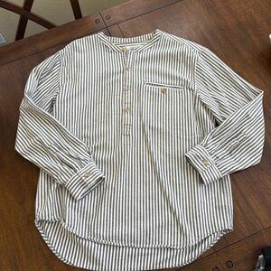 Madda Fella Castaway Striped Band Collar Shirt Mens L 100% Cotton Blue White
